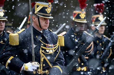 French Republican Guards Stand At Attention Before A Meeting Between