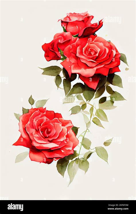 Illustration Of Red Rose In Watercolor Painting Style For Wedding