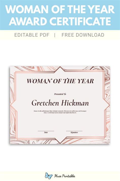 Free Woman Of The Year Award Certificate Template Awards Certificates