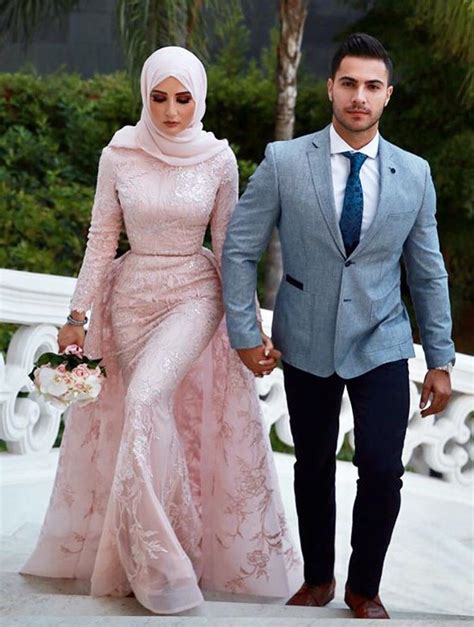 Sara Saleh Haute Couture Pink Wedding Dresses Hijab Dress Party