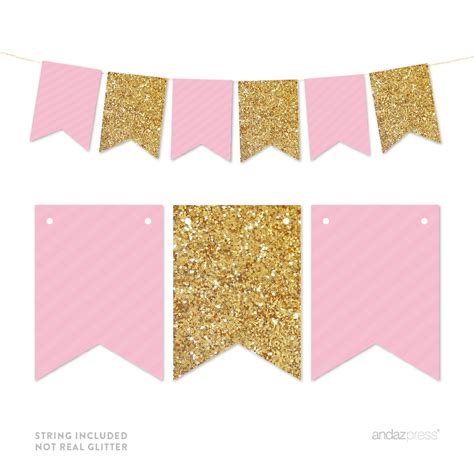 Pink Gold Glitter Pennant Party Banner