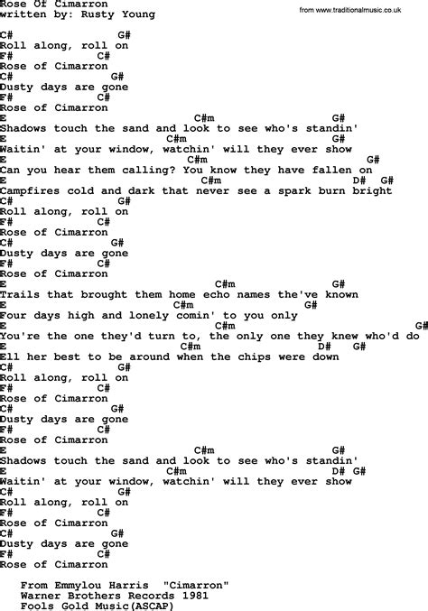 Emmylou Harris Song Rose Of Cimarron Lyrics And Chords Country Music Songs M Shadows Emmylou