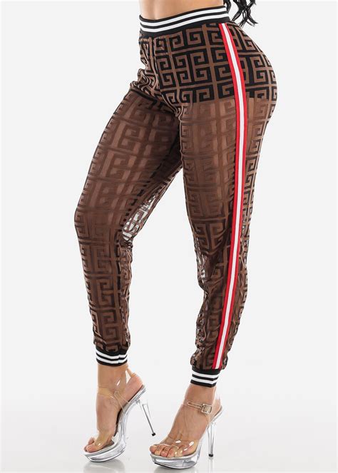 Moda Xpress Womens High Waisted Jogger Pants See Through Printed Maze