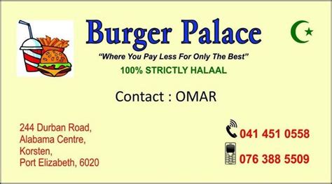 Menu At Burger Palace Restaurant Port Elizabeth