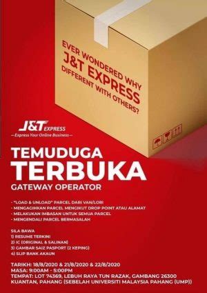 Download j&t malaysia 1.4.5 apk for android, apk file named and app developer company is j&t express malaysia. Jawatan Kosong J&T Express (Malaysia) Sdn Bhd • Portal ...