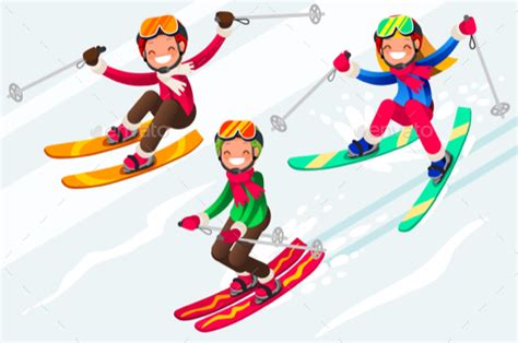 Skiing People Cartoon Characters Skis In Snow By Aurielaki Graphicriver