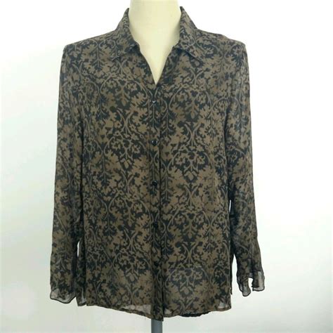 Lane Bryant Silk Shirt Womens Size 14 16 Sheer Chiffon Lined Bell