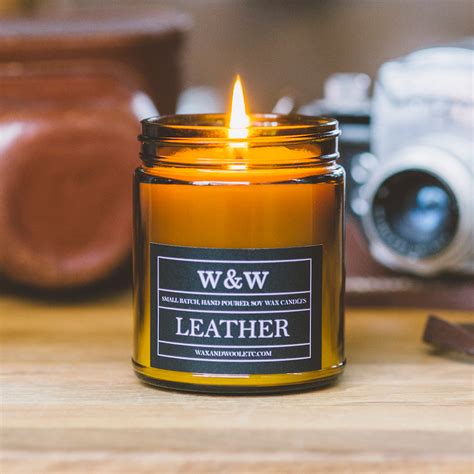 Leather 9 Oz Soy Wax Candle Amber Jar Wax And Wool Etc Touch