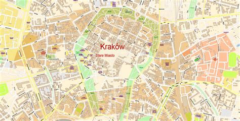Krakow Poland Map Vector Exact City Plan High Detailed Street Map