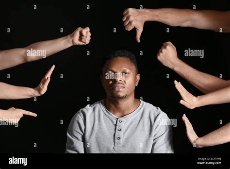 People Bullying African American Man On Dark Background Stop Racism Stock Photo Alamy