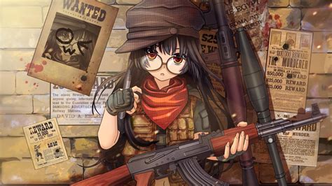 Wallpaper Gun Anime Girls Glasses Weapon Gloves Original