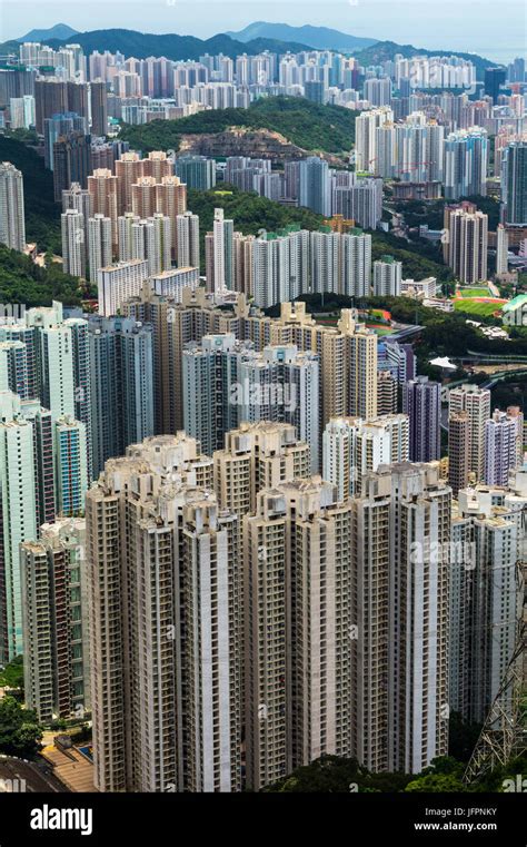 Hong Kong Apartment Towers In Kowloon Viewed From A Hill Stock Photo