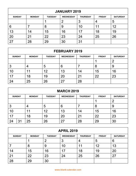 4 Month Printable Calendar Printable Templates