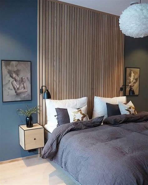 deco master bedroom modern blue headboard wood #bedroom #modern #