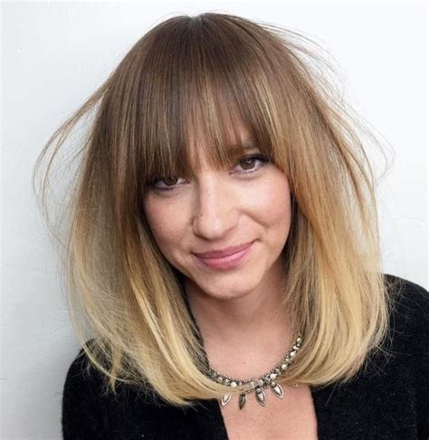 Ombre Lob With Full Bangs Large Forehead Hairstyles Haircut For Big