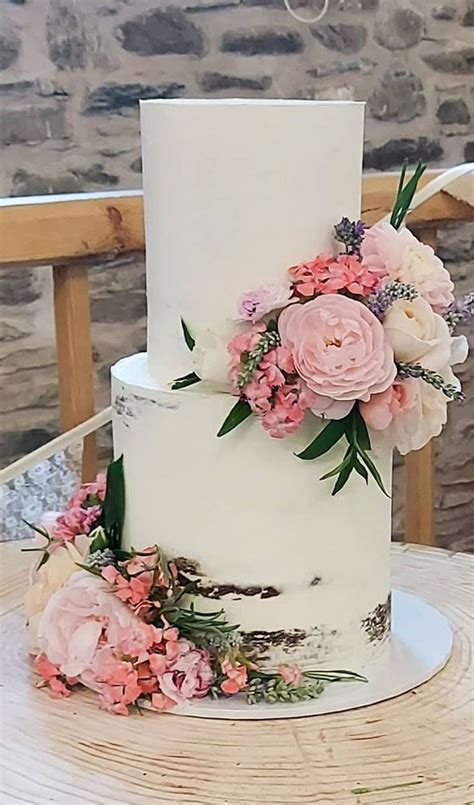 25 Best Simple Wedding Cakes 2021 Two Tiered Wedding Cake With Pink Bloom
