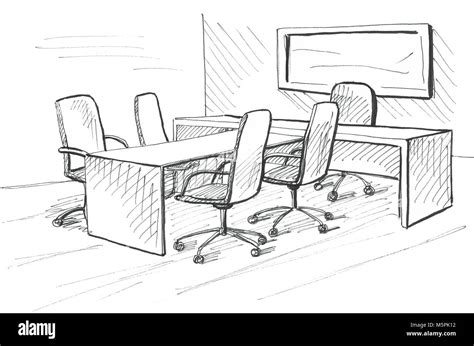 Office In A Sketch Style Hand Drawn Office Furniture Stock Photo Alamy