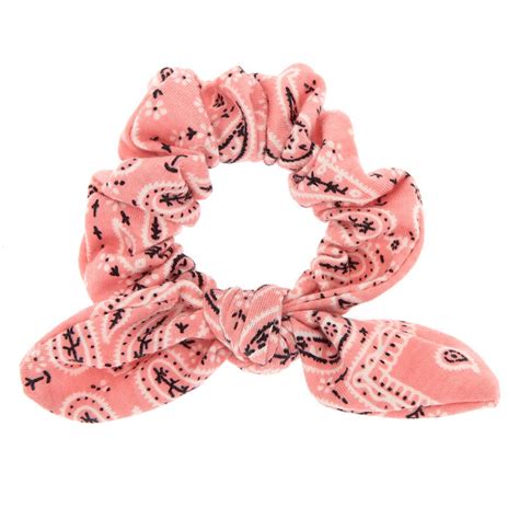 Paisley Print Bandana Bow Hair Scrunchie Pink Claires Us