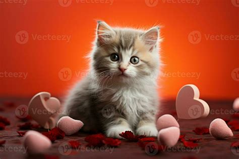 Ai Generated Heartwarming Feline Love A Kitten Cuddling A Heart A Scene