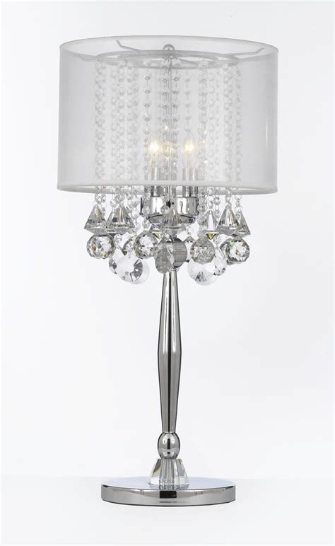 Silver Mist 3 Light Chrome Crystal Table Lamp With Shade Contemporary