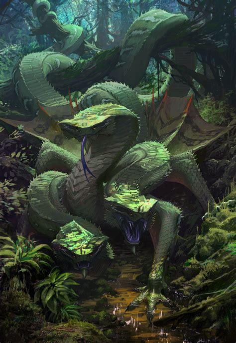 Wallpaper Forest Fantasy Art Green Underwater Dragon Hydra