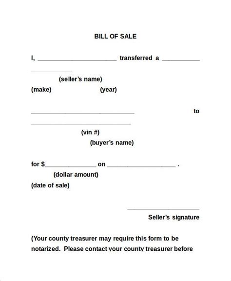 General Bill Of Sale Form Free Printable