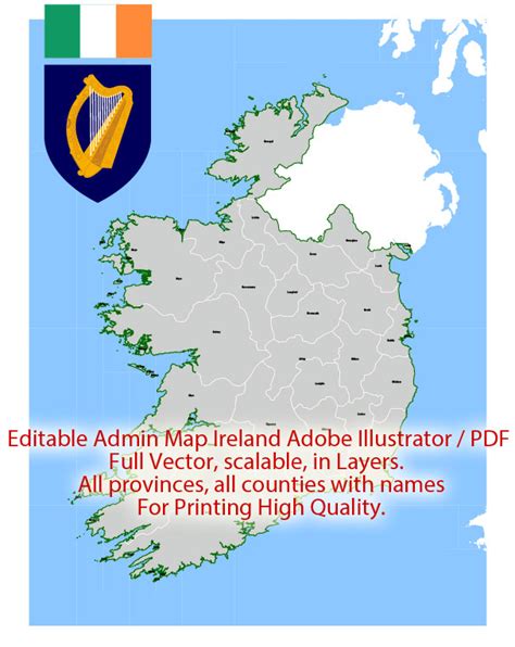 Ireland Map Admin Vector Adobe Illustrator Pdf Provinces Counties