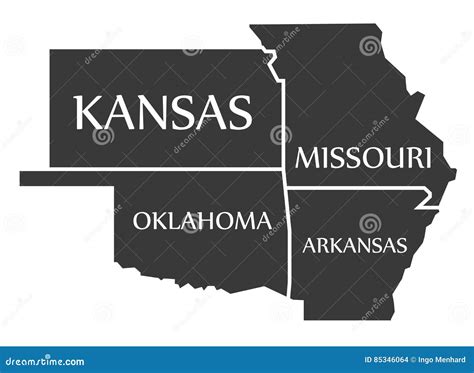 Kansas Missouri Oklahoma Arkansas Map Labelled Black Stock