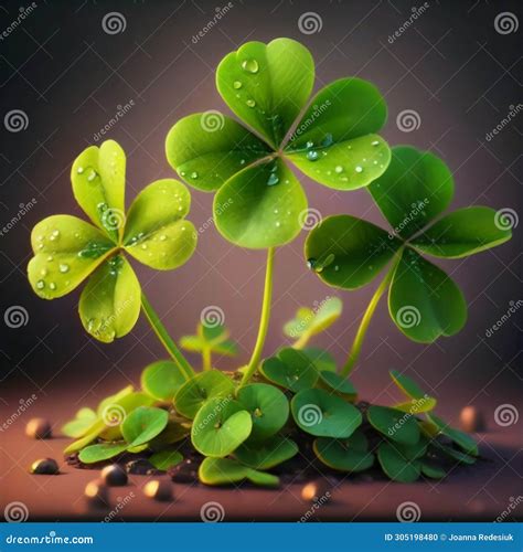 Graphics A Bouquet Of Four Leaf Clovers Green Tones Stock Photo Image