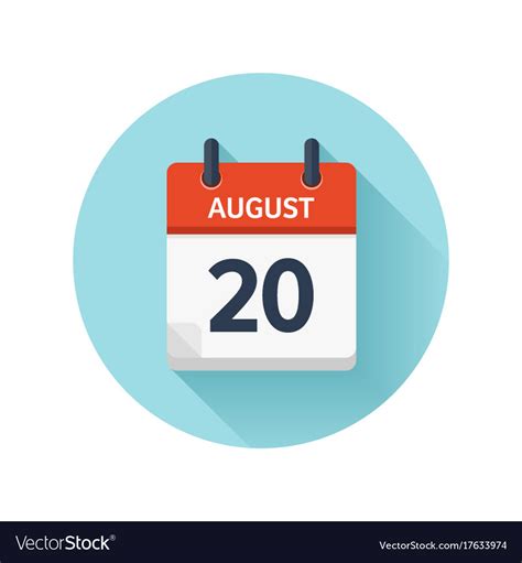 August 20 Flat Daily Calendar Icon Date Royalty Free Vector