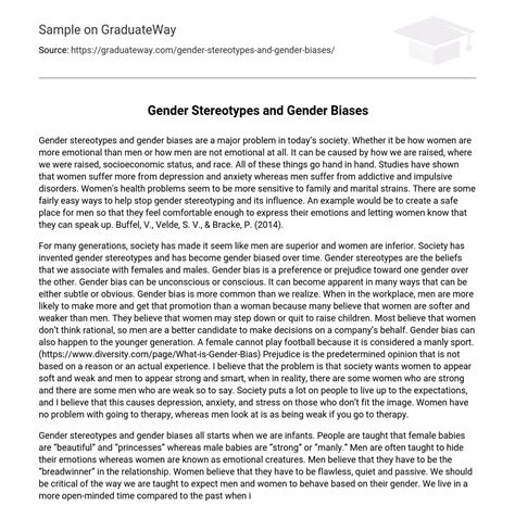 ⇉gender Stereotypes And Gender Biases Essay Example Graduateway