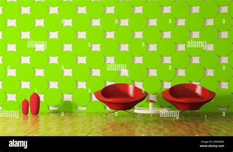Modern Interior Of Room With Red Armchairs 3d Render Stock Photo Alamy