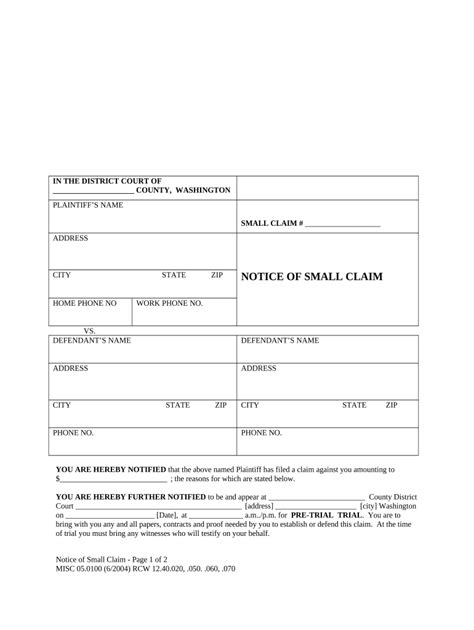 Small Claim File Form Fill Out And Sign Printable Pdf Template