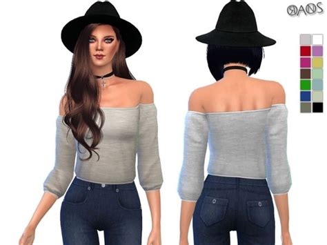 Oranostrs Off Shoulder Cropped Top Sims 4 Clothing Sims Sims 4