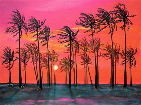 Desert Palm Trees At Sunset Painting By Asha Carolyn Young
