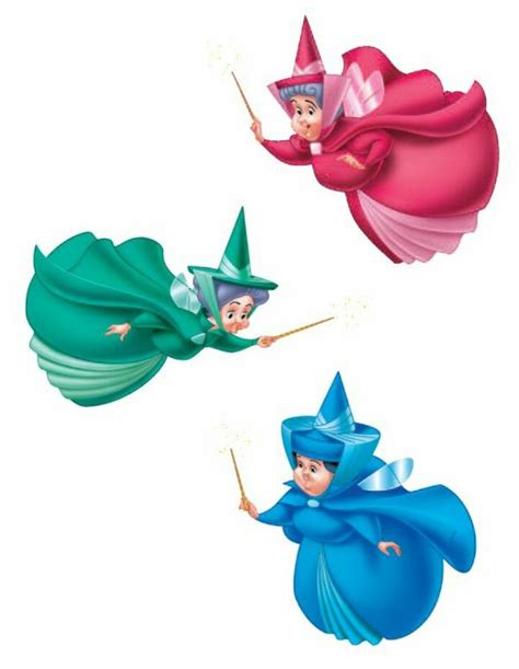 The Three Fairy Godmothers Flora Fauna And Merryweather Hades