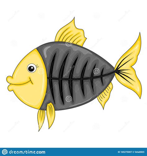 Pescado Amarillo Negro Sonriendo Con Fondo Blanco Stock De Ilustración