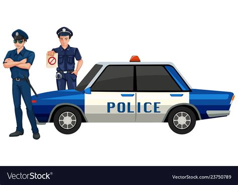 Police Man With Car Royalty Free Vector Image Vectorstock