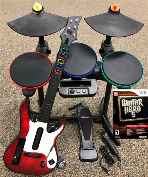 Guitar Hero 5 Super Bundle Band Set Kit Drums Mic Guitar Game Nintendo Wii Wii U 47875958890 Ebay
