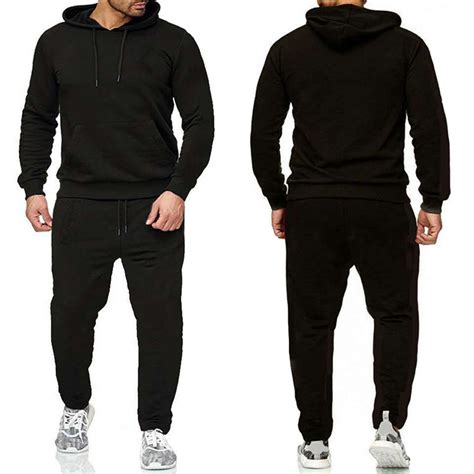 2 piece set men s fitness tracksuit casual sport pants top sweatsuit hoodie set xl black