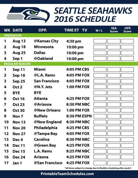 Seattle Seahawks Printable Schedule 2022 23 2023 Calendar Printable