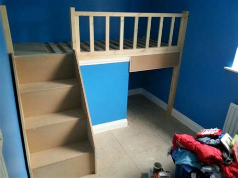 What could be more fun than going to sleep in a bedroom designed around your favourite interests? Bed over stair box with storage and stairs | Kids bunk ...
