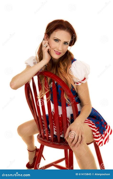 Woman Red Hair Raggedy Ann Sit Chair Backwards Smile Stock Image Image Of Caucasian Lifestyle