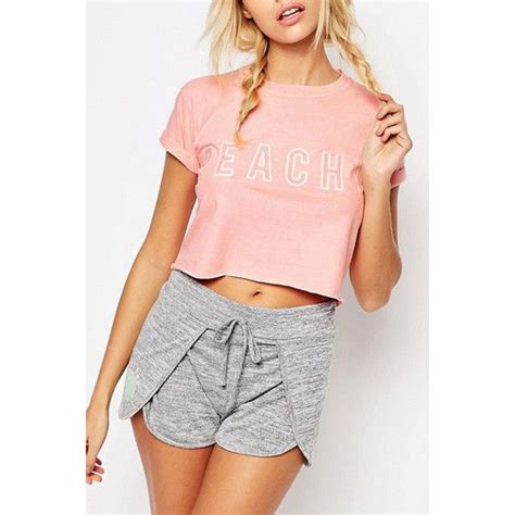 Pink Letters Print Crew Neck Short Sleeve Crop Top 19 Liked On