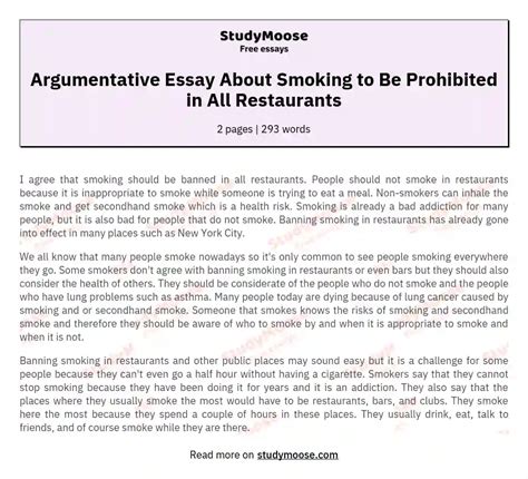Smoking Argumentative Essay Smoking To Be Prohibited In All