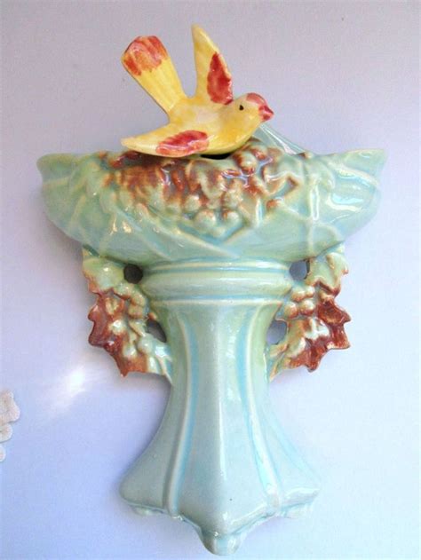 Mccoy Bird Bath Wall Pocket Rare 1940s Pottery Planter Vase