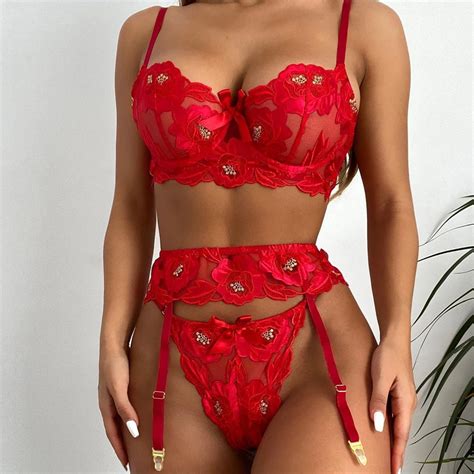 New Piece Set Floral Sensual Lingerie Woman Sexy Embroidery Underwear