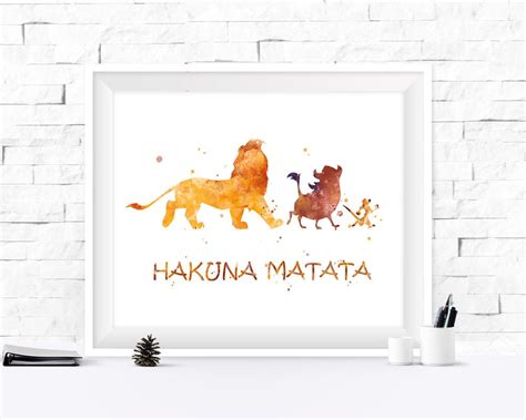 Hakuna Matata Art Print Lion King Wall Art Nursery Watercolor Etsy