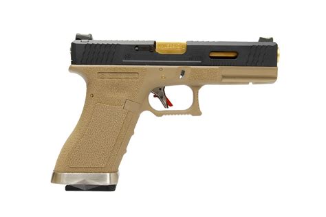 We Custom G17 Gbb Pistol With Gold Barrel Tan By We At Airsoft