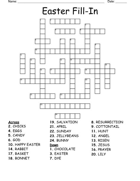 Easter Fill In Crossword Wordmint